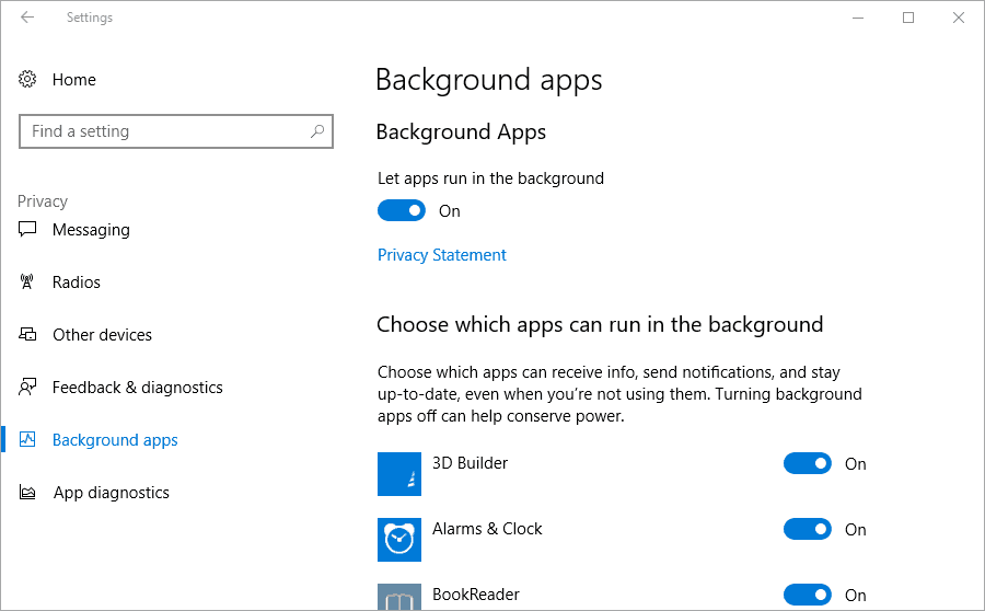 Turn off Background Apps in Windows 10 Creators Update